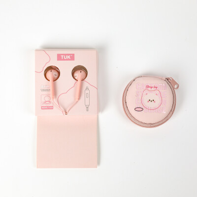 Auriculares con manos libres T-310 con diseño de oso rosado con estuche Auriculares con manos libres T-310 con diseño de oso rosado con estuche
