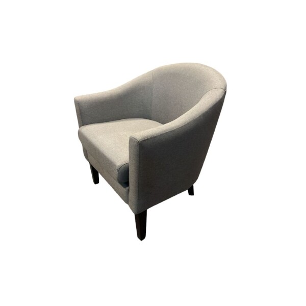 Poltrona tapizada en tela gris - Producto con detalles. Poltrona tapizada en tela gris - Producto con detalles.