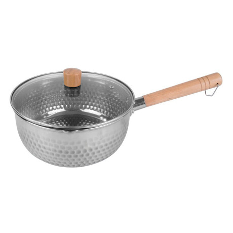 Olla de acero con tapa de vidrio y mango de madera Olla de acero con tapa de vidrio y mango de madera