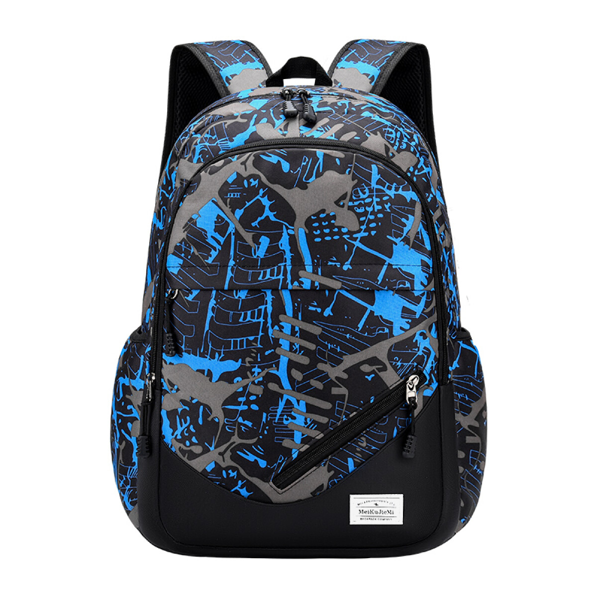 MOCHILA NEW DAY ESTAMPADA - AZUL Y GRIS 