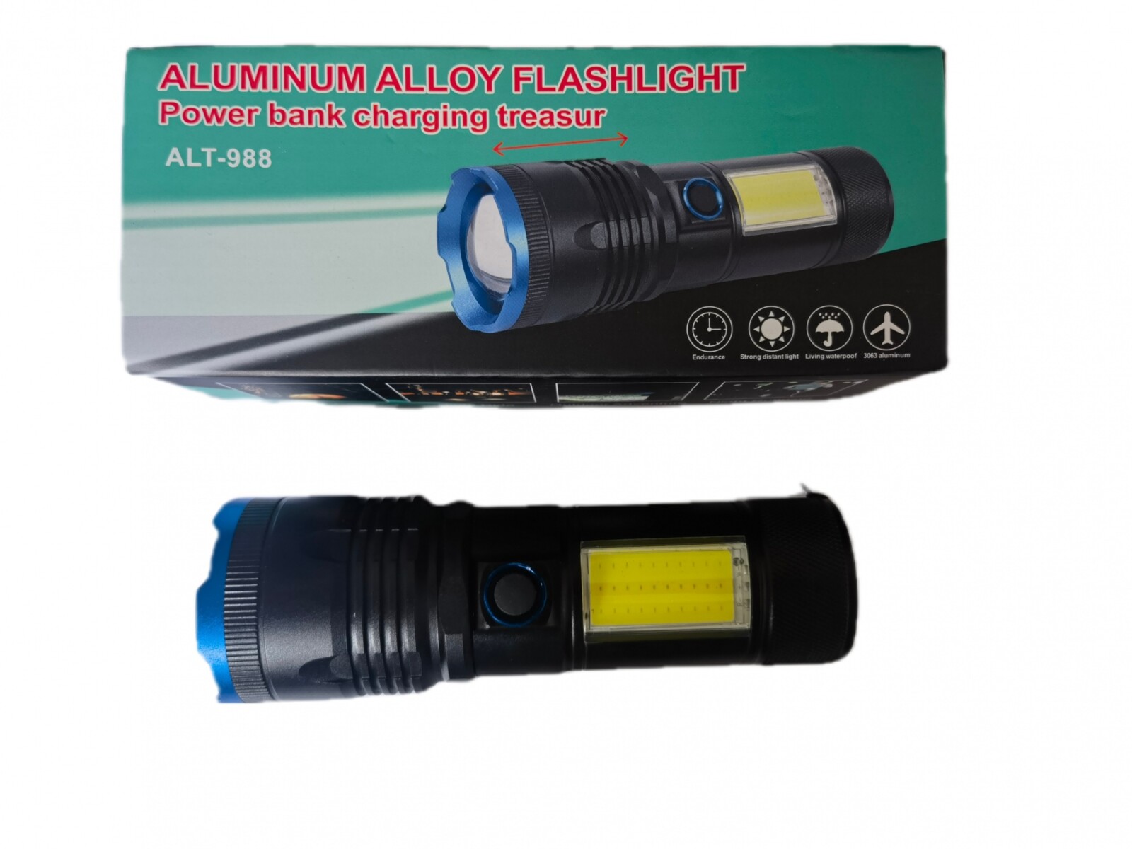 Linterna doble luz ALT988 aluminio para camping con zoom 