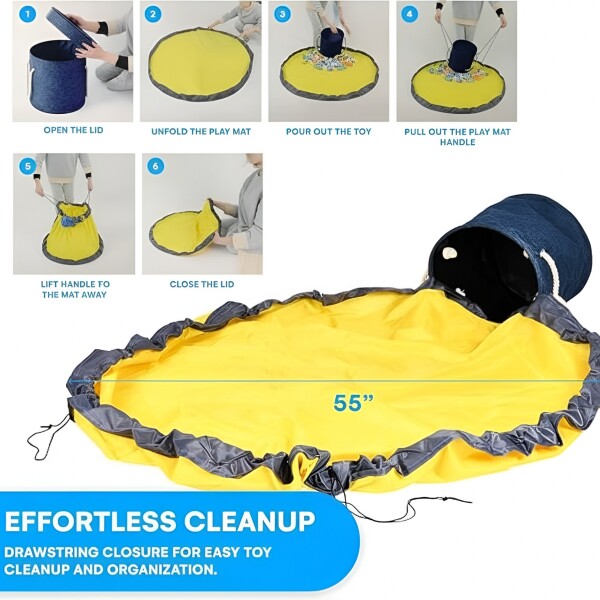 Canasto Alfombra Organizador Juguetes Plegable C/ Asa 150 cm Color Azul