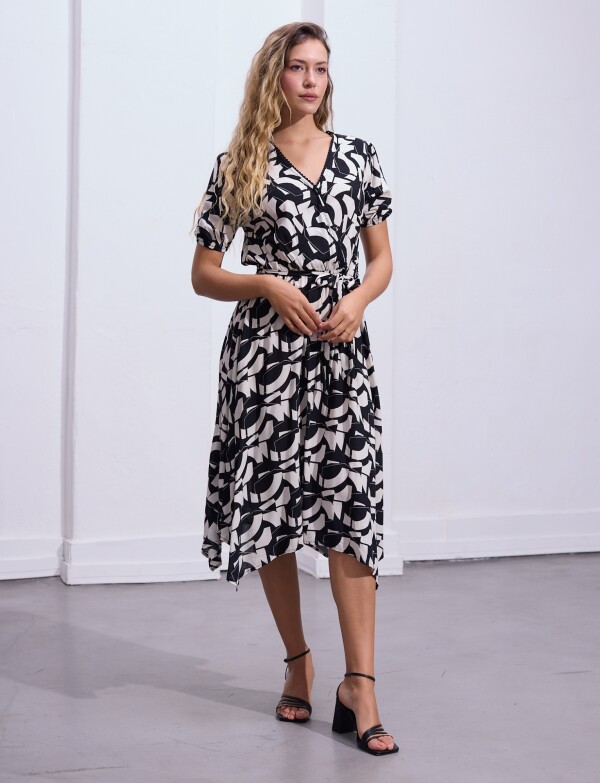 Vestido Printed Det Lazo NEGRO/CRUDO