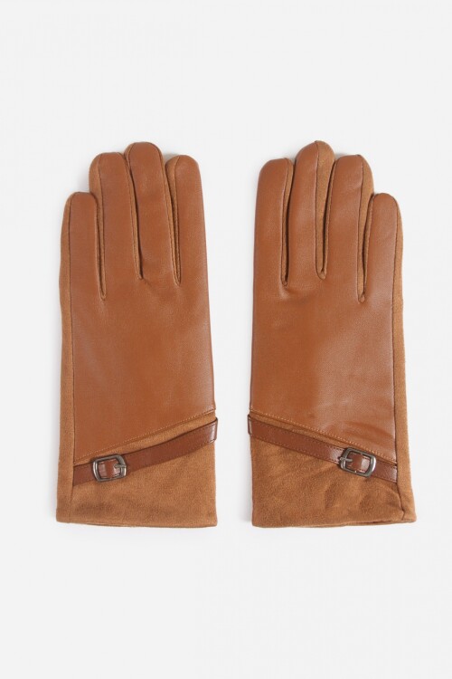 Guantes hebilla con suede camel