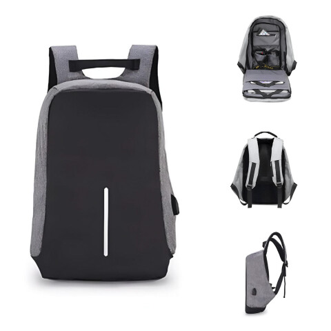 Mochila Anti Robo Impermeable Puerto Usb Para Celular Variante Color Gris