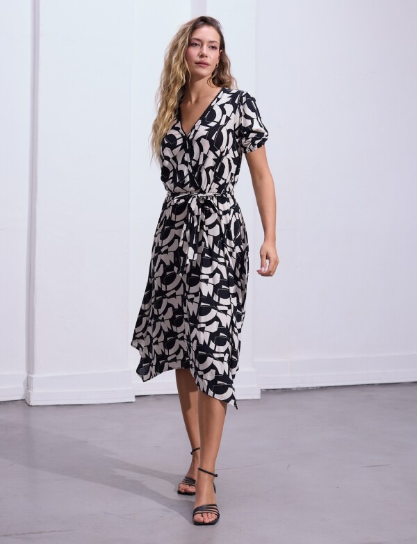 Vestido Printed Det Lazo NEGRO/CRUDO