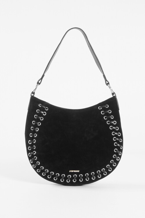 Cartera de hombro suede trenzado negro