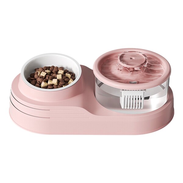 Plato 2 en 1 Mascota Fuente Agua Comedero Bebedero Electrico Variante Color Rosa