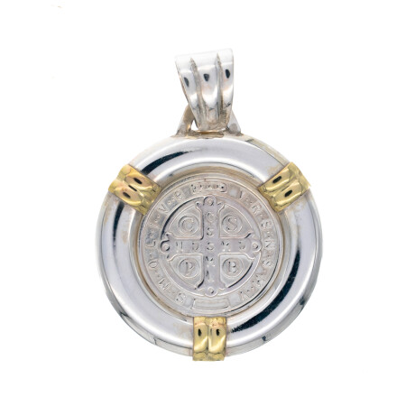 Medalla religiosa de plata 925 y double en oro 18 ktes, SAN BENITO. Medalla religiosa de plata 925 y double en oro 18 ktes, SAN BENITO.