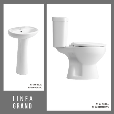 Juego completo Inodoro con tapa, mochila y pedestal con bacha BLANCO