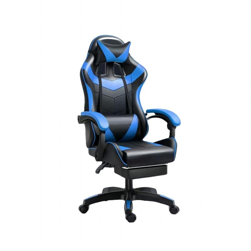 Silla gamer reclinable con apoyapie color negro y azul Silla gamer reclinable con apoyapie color negro y azul