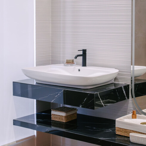 Bacha de loza blanca rectangular para apoyar 82x49,5x13 000