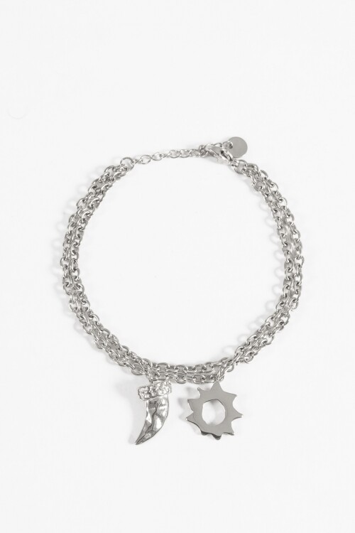 Pulsera cadena dijes acero plateado