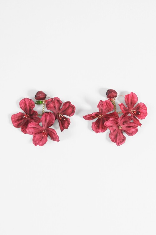 Caravanas rosa pétalos mostacillas rojo