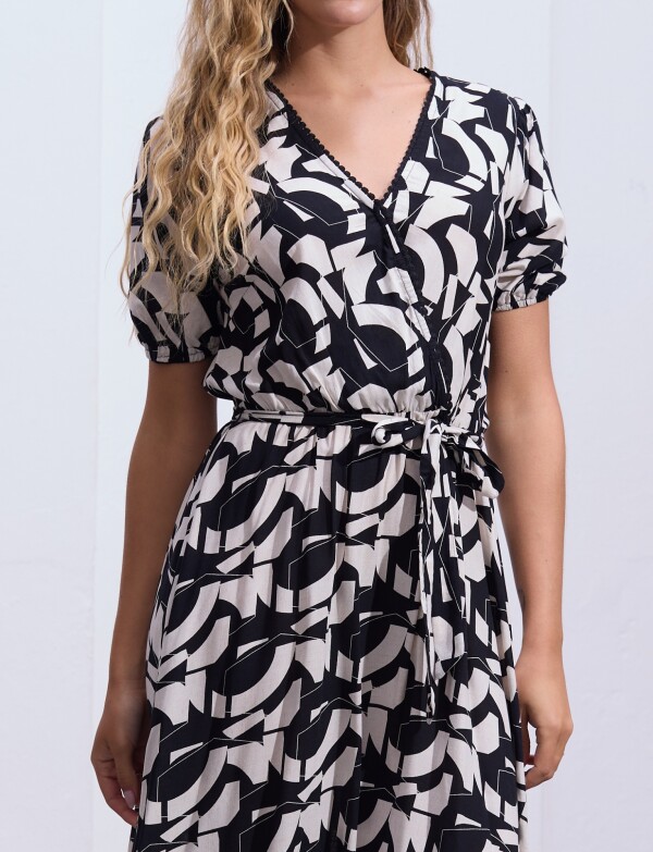 Vestido Printed Det Lazo NEGRO/CRUDO
