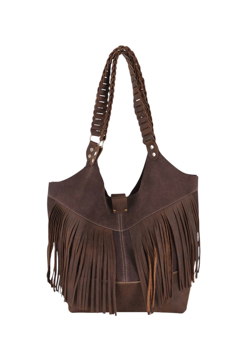 Tote Bag de cuero con flecos Marron