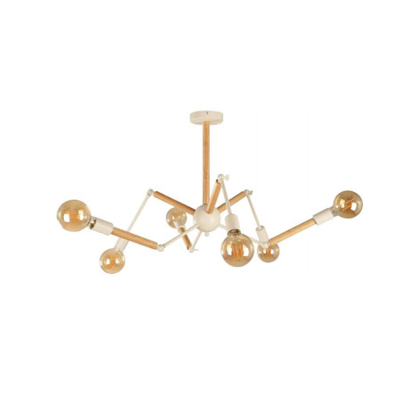 Colgante 6 lámparas E27 Blanco y Madera Colgante 6 lámparas E27 Blanco y Madera