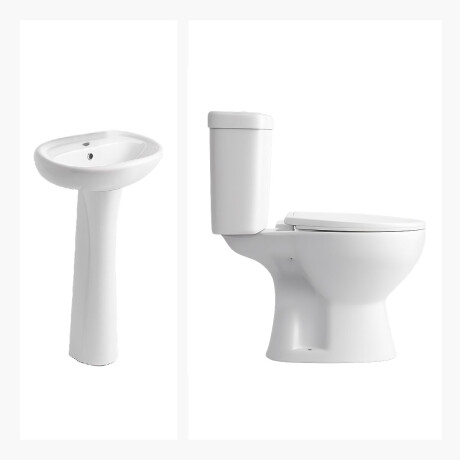 Juego completo Inodoro con tapa, mochila y pedestal con bacha BLANCO