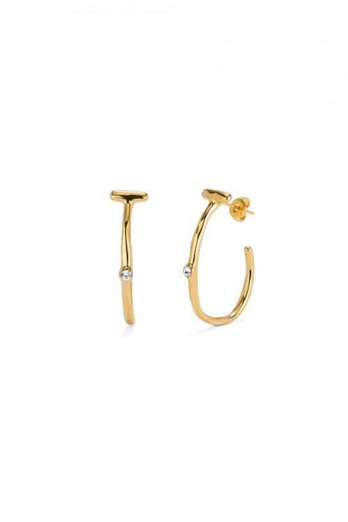 PENDIENTES ARO BAÑADO EN ORO 18K CON TOPACIO BLANCO Pendiente