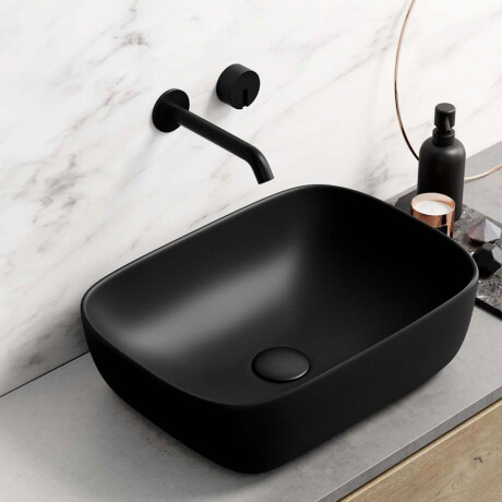 Bacha De Loza 45.5X32X13.5Cm De Apoyo Negro Mate 000