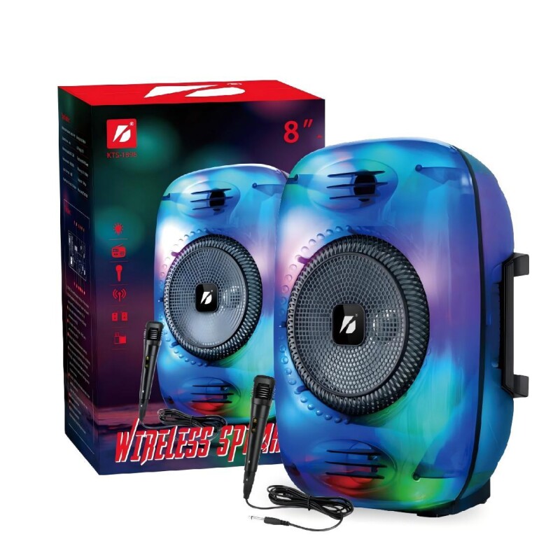 Parlante torre bluetooth KTS1896 8" luces LED con micrófono y control Parlante torre bluetooth KTS1896 8" luces LED con micrófono y control