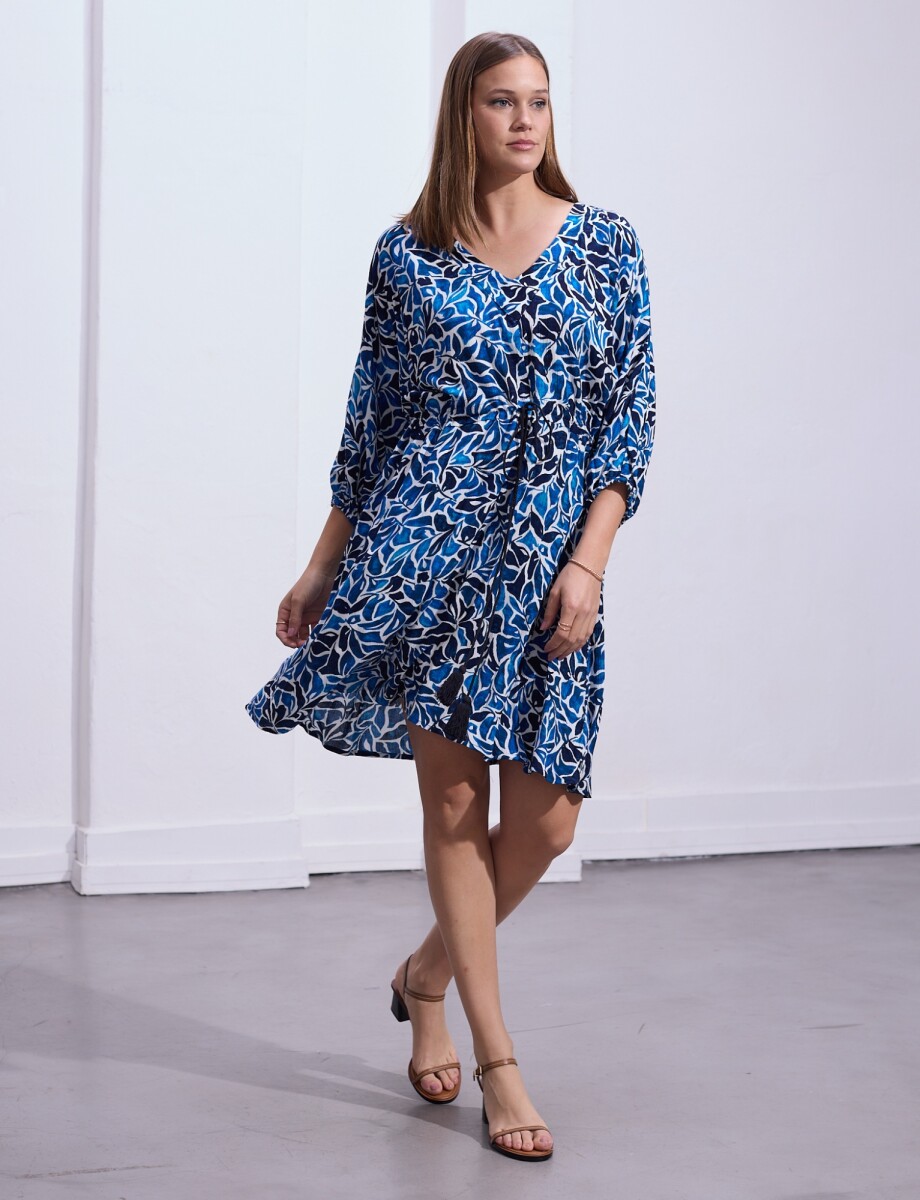 Vestido Esc V - Azul/multi 