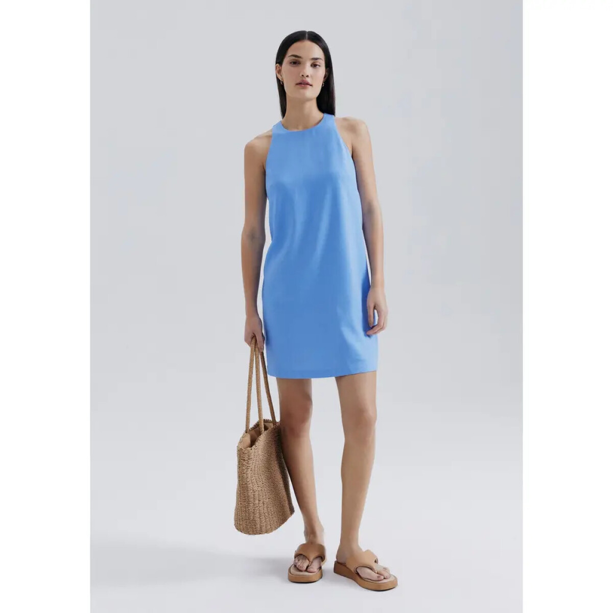 VESTIDO FEM - AZUL CARIBE/CHUMBO/BLANCO 