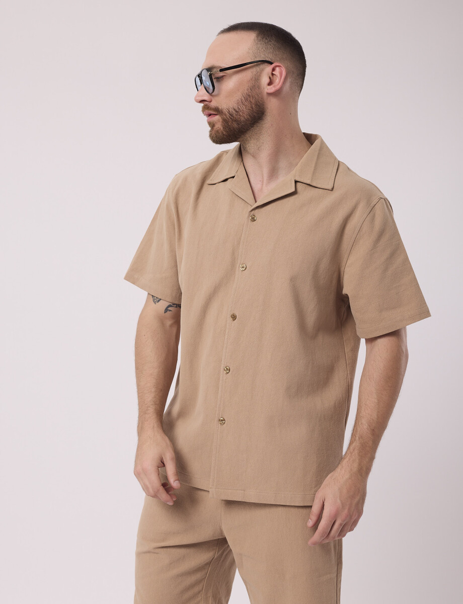 Camisa mc lino lisa tostado