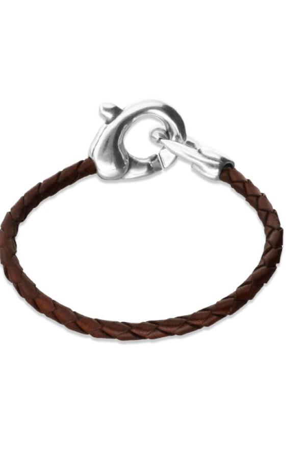 PULSERA DE CUERO MARRÓN CON MOSQUETÓN ENTRELAZADO BAÑADO EN PLATA Pulsera