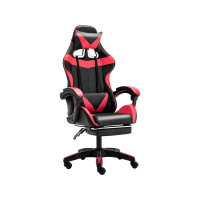 Silla gamer ergonomica reclinable con posapie rojo y negro Silla gamer ergonomica reclinable con posapie rojo y negro