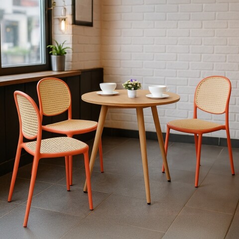 Juego de Comedor Café Mesa Redonda 80 cm y 3 Sillas Simil Rattan Rosa Juego de Comedor Café Mesa Redonda 80 cm y 3 Sillas Simil Rattan Rosa