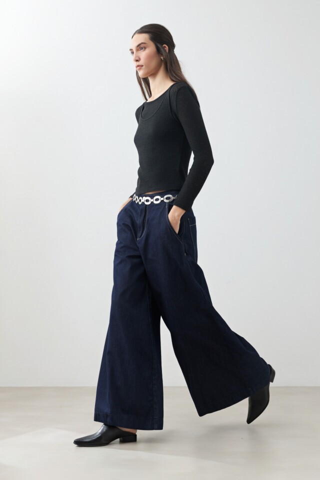 Pantalón de jean wide leg jean oscuro