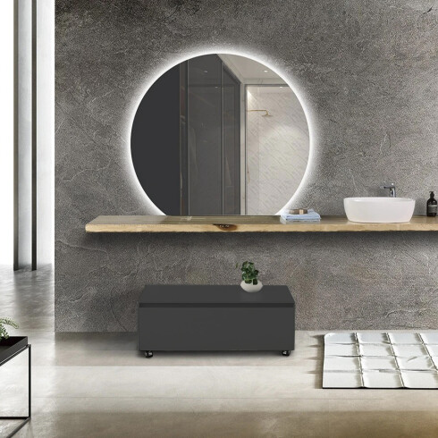 Mueble De Baño Gris Con Mesada De Roble Y Bacha Blanca 90X48.5X16Cm Aqualia 000