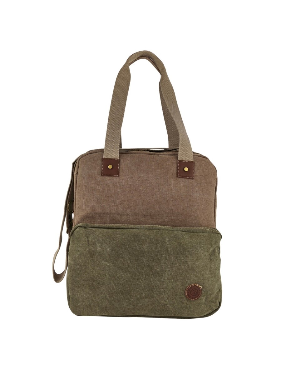 Bolso porta laptop de lona - Marrón con Verde 