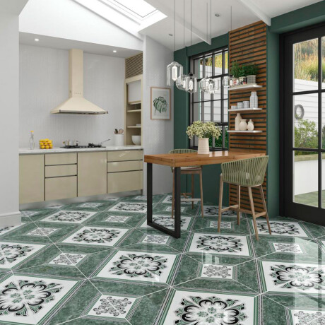 Ceramica Verde Geometrico Brillo Liso 45X45Cm Piso GAMAS DE VERDE