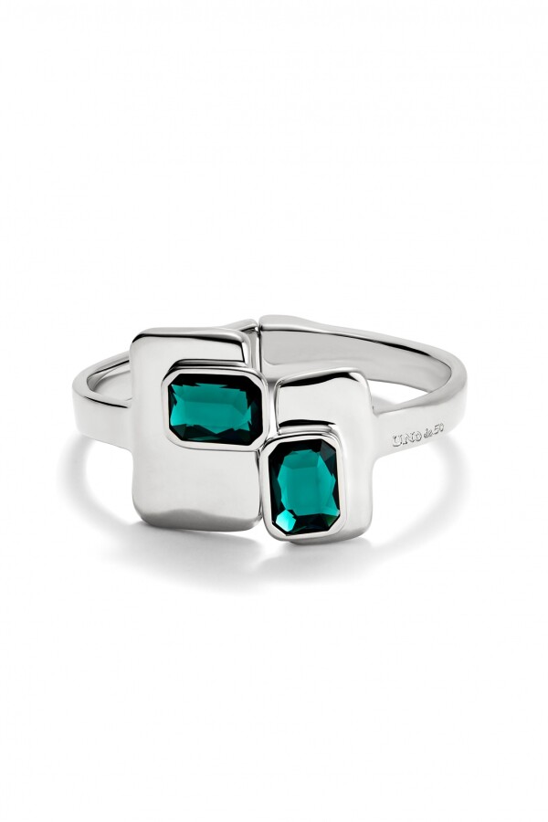 PULSERA RÍ­GIDA BAÑADA EN PLATA DE LEY CON CRISTALES VERDES Pulsera