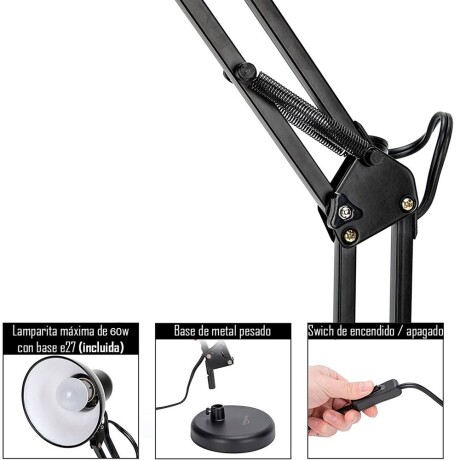 Lámpara Arquitecto Escritorio Mesa c/Brazo Articulado y Base Negro