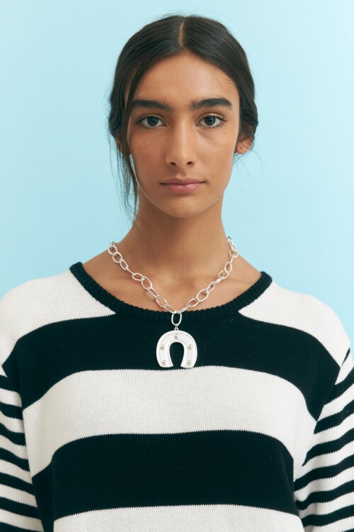 Collar cadena doble herradura plateado