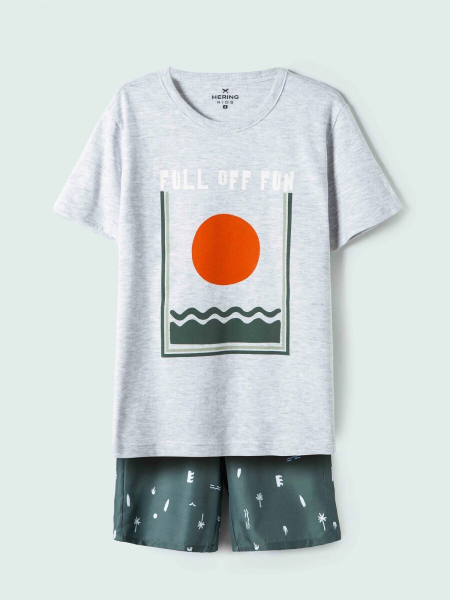 CONJUNTO INFANTIL CON BERMUDA ESTAMPADA - GRIS 