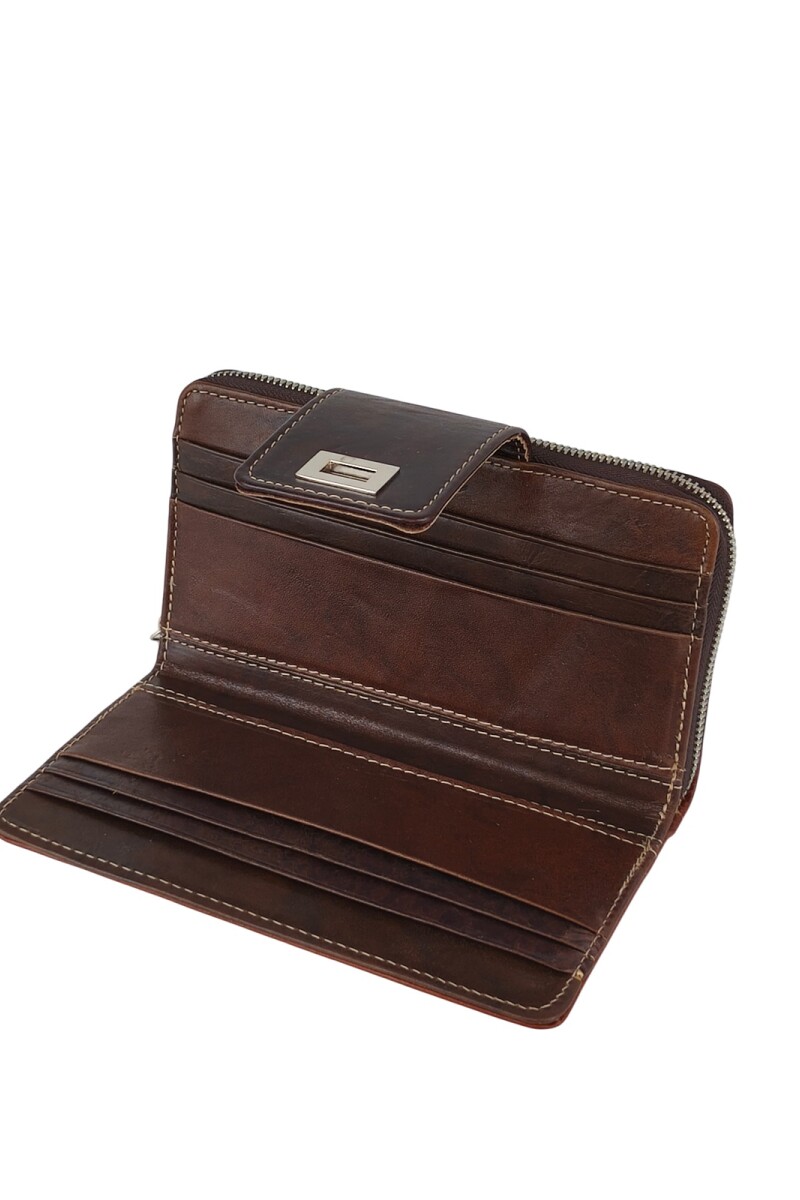 Monedero con tarjetero y cierre metálico Marron