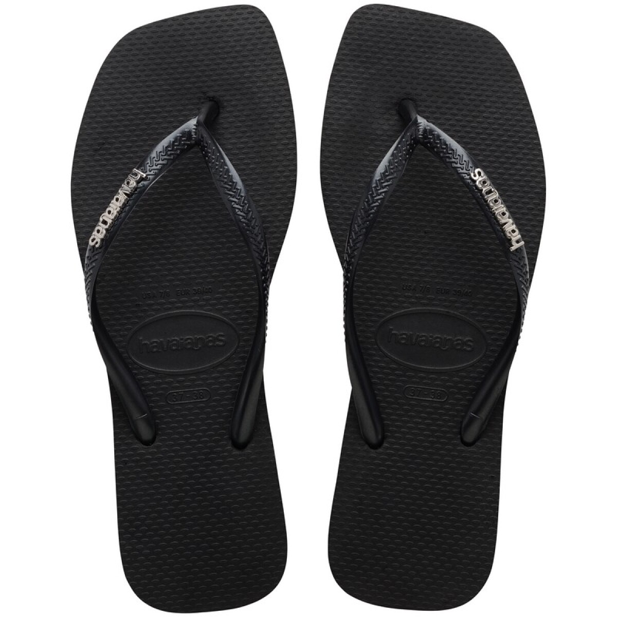 Ojotas Havaianas Slim Square Logo Metallic - Negro 