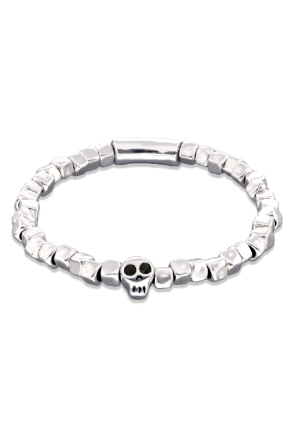 PULSERA ELÁSTICA DE ALEACIÓN DE METALES BAÑADA EN PLATA CON DETALLE DE CALAVERA Pulsera