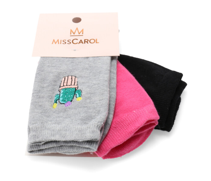 Medias Miss Carol Media Embroidery pack X3 Negro / Fucsia / Gris