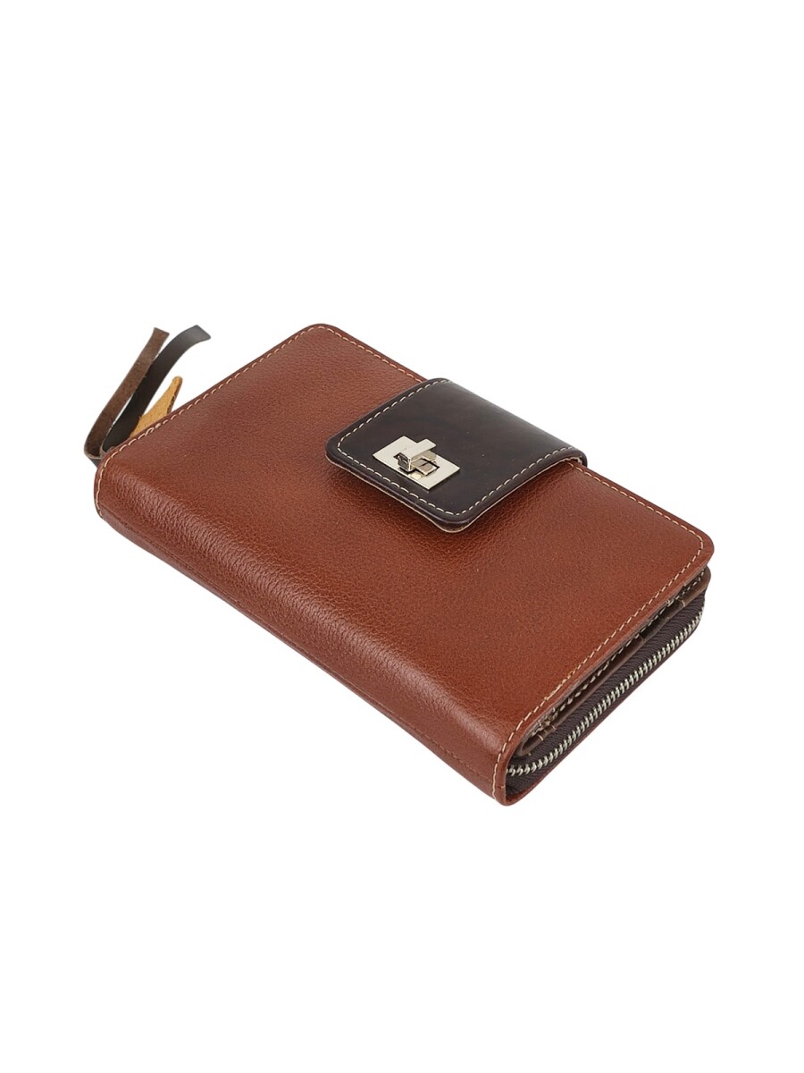 Monedero con tarjetero y cierre metálico - Marron 