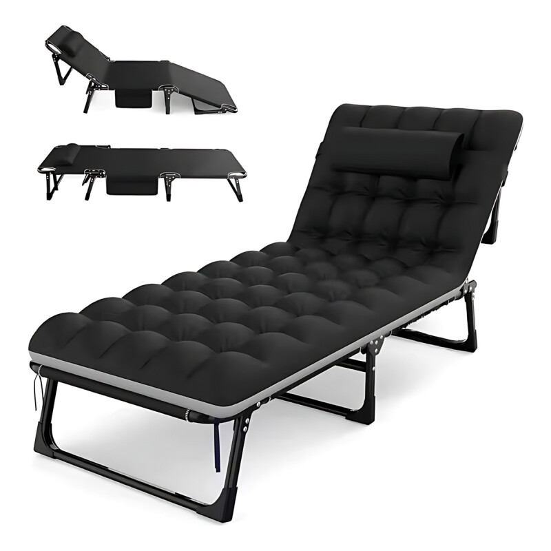 Silla Reclinable Camping Cama Acolchonada Plegable Jardin Negro