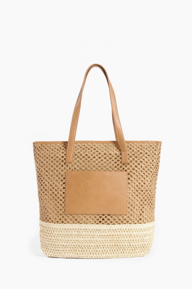 Bolso de raffia combinado tostado