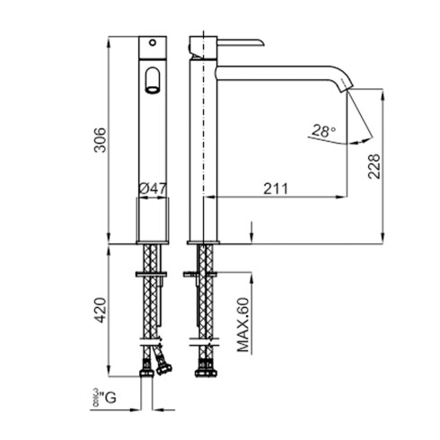 Griferia De Lavatorio Alto 30,6Cm Noken Cromo Sin Valvula 000