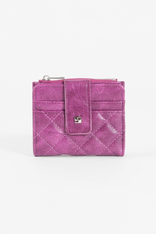 Tarjetero billetera con flap y cierre magenta
