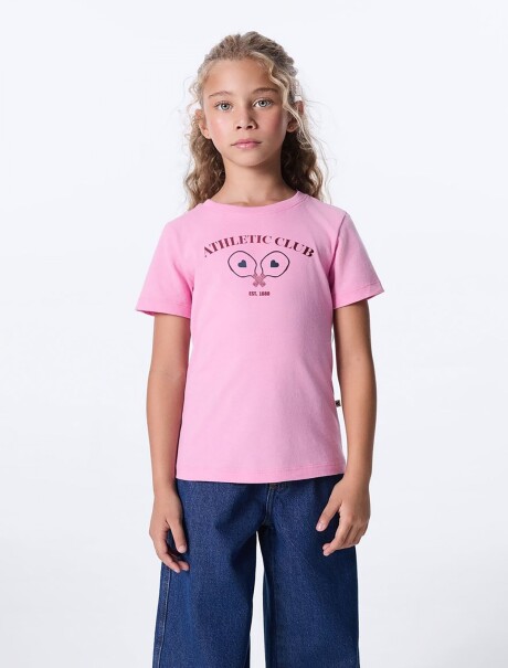 CAMISETA INFANTIL CON ESTAMPA ROSADO
