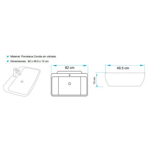 Bacha de loza blanca rectangular para apoyar 82x49,5x13 000